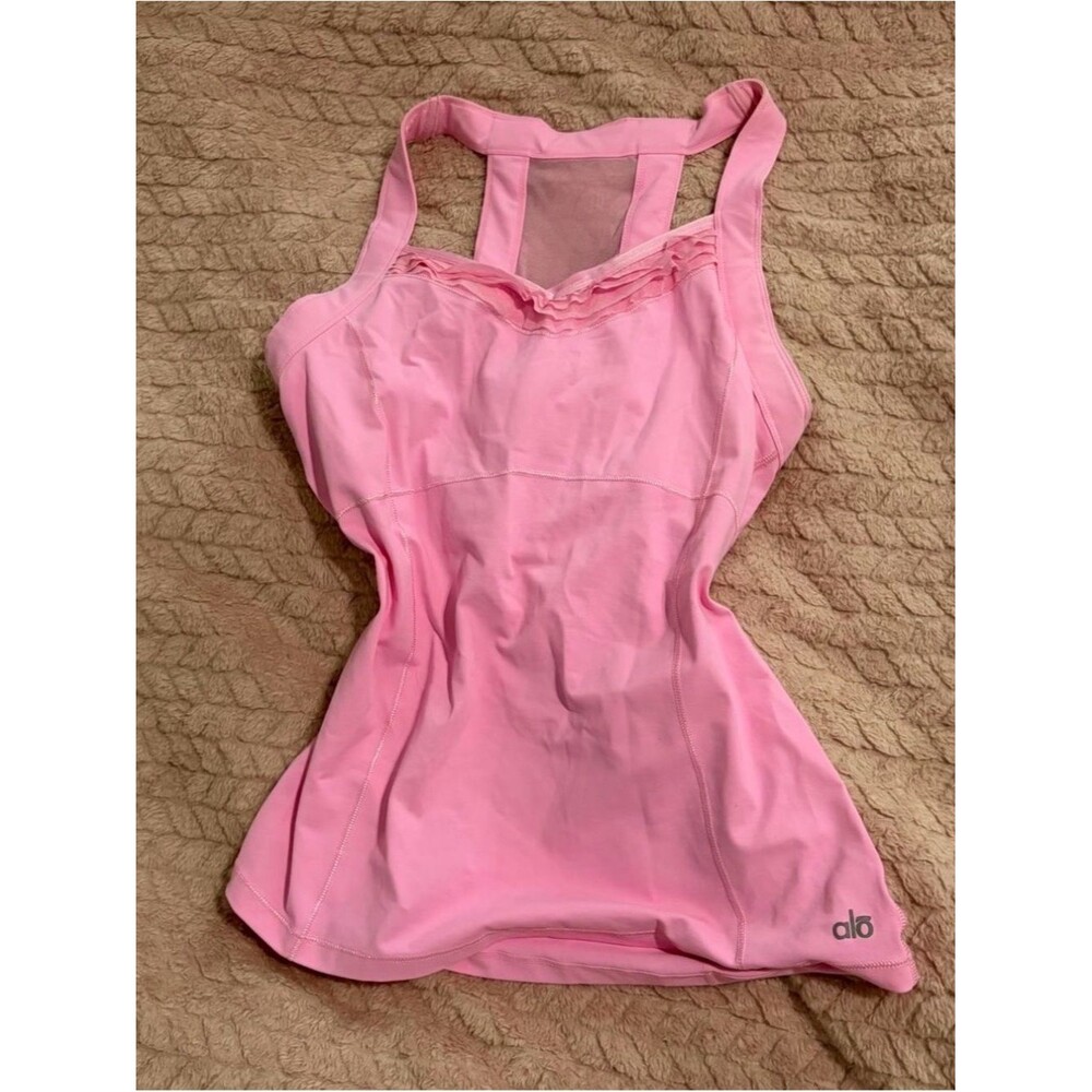 ALO Yoga Light Pink Mesh-Back Tank Top Sz L 🎉👛👀🔥